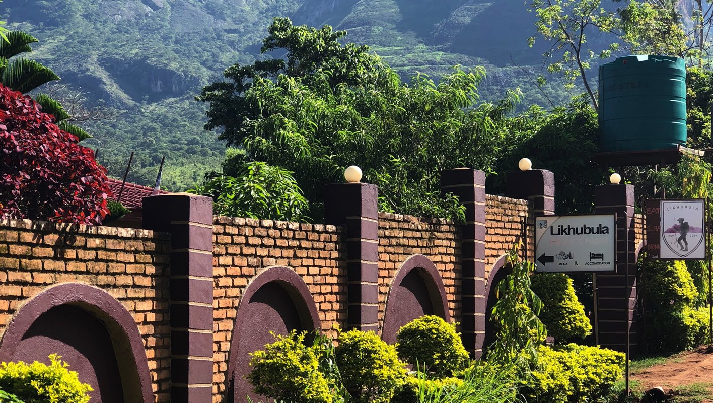 Likhubula Hiker's Nest entrance with Mount Mulanje scenery
